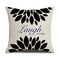 Detailstruktur des Kissenbezugs aus Leinen mit Laugh everyday Blumendruck Design - Laugh Everyday - Blau Schwarz Symmetrisch (23YM20-5)