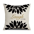 Detail von Leinen Kissenbezug mit Laugh everyday Druck und schwarzen Blumenmustern - Laugh Everyday - Gold Schwarz Radialblatt (23YM20-8)