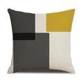 Close-up of modern geometric linen pillowcase with yellow and charcoal canvas texture - Rectangular Abstract Style (23YM23-3)