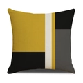 Detail of modern abstract geometric linen pillow cover with yellow and black texture - Large Color Block Style (23YM23-4)