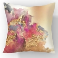 Federa quadrata in peluche corto con macchie d'inchiostro rosa e design astratto dorato - Viola Scuro Rosa Dorato (23CR2-2)