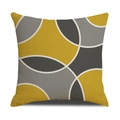 Nordic abstract linen pillow case with yellow and grey geometric circles on white background - Interlaced Lines Style (23YM23-7)