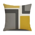Detail of Nordic geometric linen pillowcase with yellow and gray abstract patchwork - Asymmetric Color Block Style (23YM23-8)