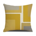 Detail of Nordic geometric linen pillowcase with yellow and grey abstract block pattern - Right Angle Composition Style (23YM23-9)