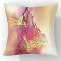 Cuscino decorativo nordico in bianco sporco con stampa artistica fluida oro e rosa viola - Rosa Viola Fluido Foglia Oro (23CR2-4)