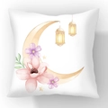 Short plush pillowcase with watercolor moon and floral print for festive decoration - 45x45cm / Moon Lantern Floral Style (23CR5-1)
