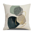 Morandi abstrakter Leinenkissenbezug mit grünen blauen Formen und Goldlinien - 45x45cm / Moderner Abstrakt Geometrischer Stil 12 (23YM7-12)