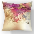 Modern abstract throw pillow cover with gold foil and magenta ink wash patterns - Rose Gold Ink Bleeding (23CR2-9)