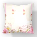 Short plush square cushion cover with watercolor moon and floral lantern print - 45x45cm / Purple Lantern Floral Style (23CR5-2)