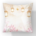 Square plush cushion cover with moon star and golden lantern print for Ramadan decor - 45x45cm / Hollow Lantern Crescent Style (23CR5-3)