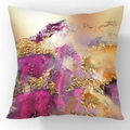 Square velvet pillow featuring purple and pink abstract fluid art with gold foil accents - Deep Purple Pink Gold Patch (23CR2-10)