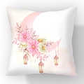 Short plush square pillowcase featuring watercolor moon and daisy floral print - 45x45cm / Daisy Crescent Warm Light Style (23CR5-4)