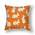 Easter linen pillowcase in bright orange featuring a white floral bunny pattern - Orange Floral Rabbit Style (22DM9-1)