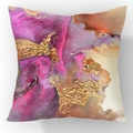 Nordic square cushion cover with purple marble print and golden foil art decor - Purple Pink Gold Foil (23CR2-11)