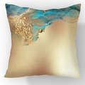 Square velvet pillow cover with abstract blue ink flow and gold leaf marble pattern - Blue Gold Foil Suminagashi (23CR2-13)