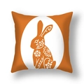 Orange Easter linen pillowcase with white oval and floral folk art rabbit silhouette - Orange Egg Shape Rabbit Silhouette Style (22DM9-4)