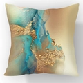 Modern Nordic square cushion cover with teal and gold abstract liquid ink pattern - Teal Gold Beige Quicksand (23CR2-14)