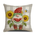 Watermelon Gnome Linen Pillowcase with vibrant summer watercolor print on gray plaid base - Gnome Holding Watermelon Style (23YM15-9)