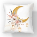 Quadratischer Kurzplüsch-Kissenbezug mit goldenem Mond und Aquarell-Blumenmuster - 45x45cm / Großer Goldener Mond Blumen Stil (23CR5-9)