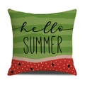 Linen summer pillowcase with vibrant watermelon stripes and 'hello SUMMER' text print - Hello Summer Stripes Seeds Style (23YM15-10)