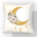 Quadratischer Kissenbezug mit goldenem Mond, Blumenakzenten und Laternen-Motiv - 45x45cm / Glitzer Goldmond Retro Lampen Stil (23CR5-10)