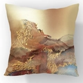 Modern nordic sofa pillow cover with abstract fluid gold foil art in brown and blue - Lake Blue Brown Gold Mineral (23CR2-16)