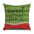 Linen watermelon pillow cover with green stripes and sweet HOME text print - Sweet Home Stripes Seeds Style (23YM15-11)