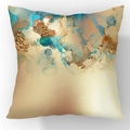 Nordic gold plush pillow cover with teal and cream marble fluid art pattern - Cyan Gold Beige Ink (23CR2-17)