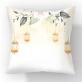 Quadratischer Plüsch-Kissenbezug mit Aquarell-Blumen und goldenen hängenden Laternen - 45x45cm / Weiße Rose Retro Laterne Stil (23CR5-12)