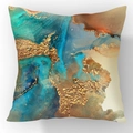 Nordic gold velvet pillow cover with turquoise blue abstract ink and gold foil patterns - Turquoise Blue Gold Quicksand (23CR2-18)