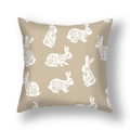 Easter linen pillow cover with white artistic rabbit print in earthy khaki tone - Beige Multi Rabbit Print Style (22DM9-9)