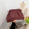French style wine red leopard print pouch bag with ruched design and slim shoulder strap - Red