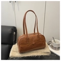 Borsa a tracolla vintage marrone caramello con doppi spallacci e tasca anteriore - Senza Ciondolo / Marrone