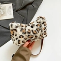 Fashionable leopard print plush shoulder bag with silver chains for autumn and winter - White