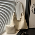 Minimalist cream white oversized faux leather tote bag with matching inner pouch - Off White
