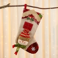 Detail of oversized linen Christmas stocking with a 3D snowman and snowflake embroidery - Snowman
