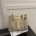Minimalist beige faux leather tote bag with rivet accents and long shoulder straps - Khaki