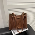 Brown faux leather tote bag with shoulder straps and Fashion label for commuting - Brown