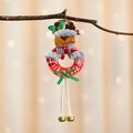 Plüsch-Weihnachtsanhänger Rentier mit rotem Ring, Stechpalmenblättern und Goldglocken - Rentier