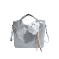 Bolso saco plateado tejido con un lindo perro de peluche blanco y cuerda rosa - Plata con colgante