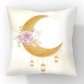 Quadratischer Kissenbezug mit goldenem Mond, rosa Rosen und Laternen-Motiv - 45x45cm / Rosa Pfingstrose Hohle Laterne Halbmond Stil (23CR5-14)