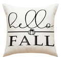 Detail von Leinen-Kürbis-Kissenbezug mit schwarzem hello FALL Text und Strukturstoff - Hello Fall Schriftzug Stil (23YM38-2)
