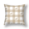 Easter linen throw pillow cover with a floral bunny silhouette and beige checkered pattern - Beige White Plaid Rabbit Style (22DM9-10)