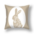 Beige Easter pillow cover with floral bunny silhouette on linen textured fabric - Beige Egg Shape Rabbit Silhouette Style (22DM9-11)