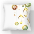Ramadan Kissenbezug mit goldenen Laternen und orangefarbenem geometrischem Muster - 45x45cm / Mandala Goldene Hängelaterne Stil (23CR5-15)