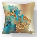 Abstract fluid art sofa pillow cover in blue and gold marble pattern for home decor - Lake Blue Gold White Fluid (23CR2-20)