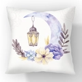 Weißer quadratischer Kissenbezug mit Aquarellmond und Blumen für Sofadekoration - 45x45cm / Blau-Lila Halbmond Girlanden Stil (23CR5-16)