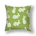 Easter rabbit pillow cover in grass green with floral pattern bunny print and linen texture - Green Multi Rabbit Print Style (22DM9-13)