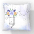 Quadratischer Kissenbezug mit Aquarell-Laternen- und Monddruck aus Kurzplüsch - 45x45cm / Laterne Stern Mond Lila Unschärfe Stil (23CR5-18)