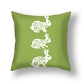 Green linen Easter pillow case with three white floral bunnies printed on a square cover - Green Vertical Three Rabbits Style (22DM9-16)